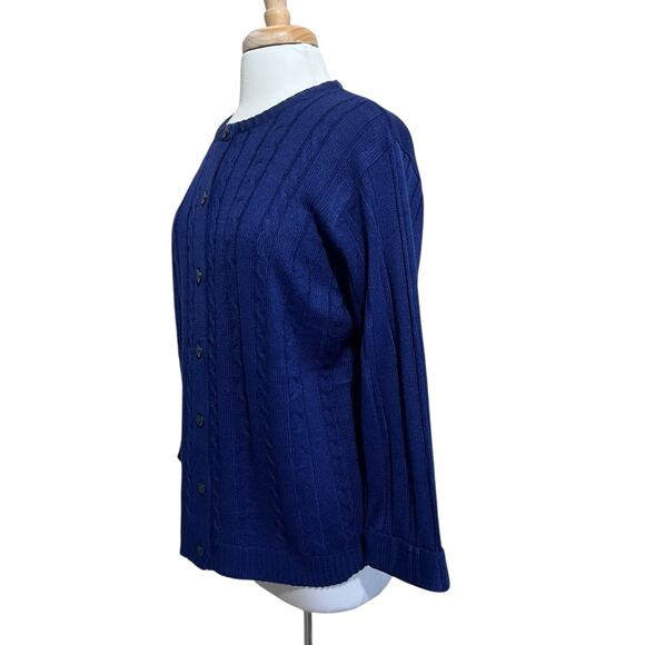Vintage Sara Morgan Cable Knit Button Down Cardigan Sweater Women's L Blue - Picture 4 of 6